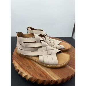 Born Iwa Sandals Women 8M Cream Leather Woven Strappy Back Zip Flat BR0032901